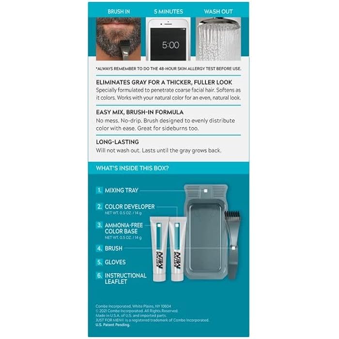 Just For Men Mustache & Beard Brush-In Color Gel M-45 Dark Brown 1 Kit - Image 2